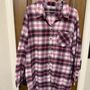 Free Press Burgundy and White Plaid Shirt